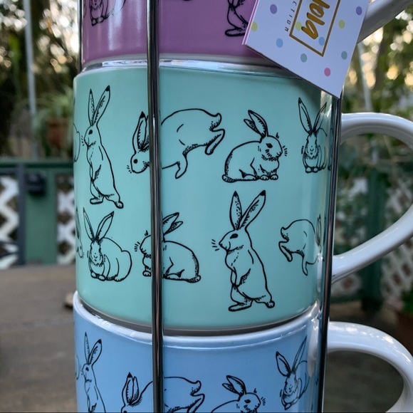 NWT Multicolored Rabbit Stackable 4 Mugs + Holder - Picture 4 of 11